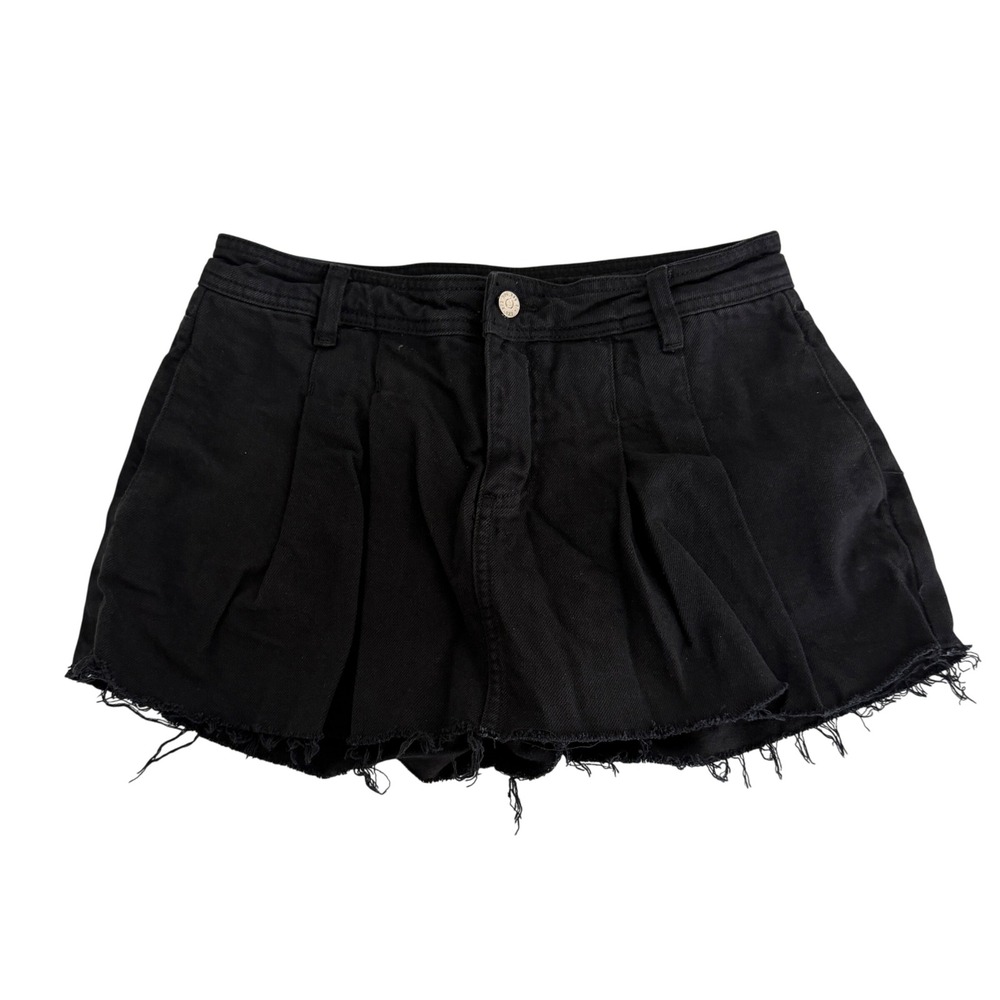 Urban Outfitters BDG Black Denim Pleated Skort Frayed Hem‎ Size 28 Skater Grunge